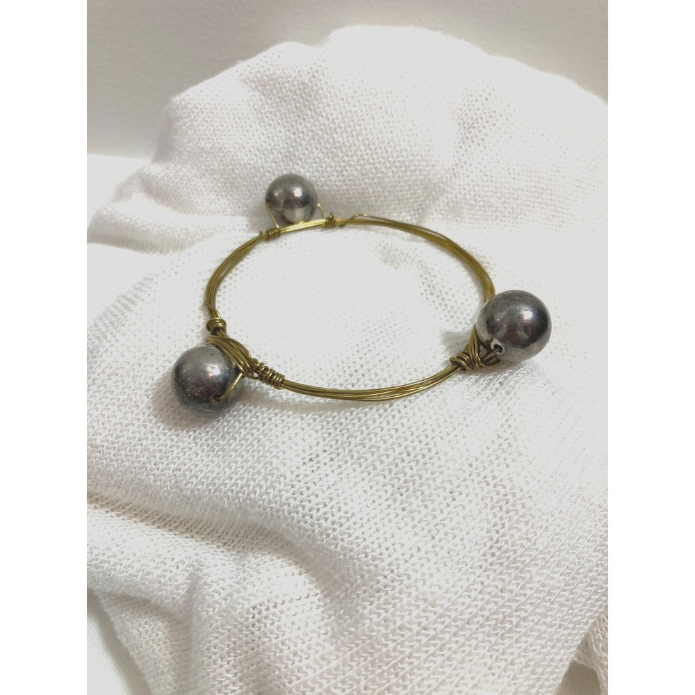 Wire Wrapped Bangle Bracelet Artsy Gold Tone‎ Stackable Brutalist Modernist